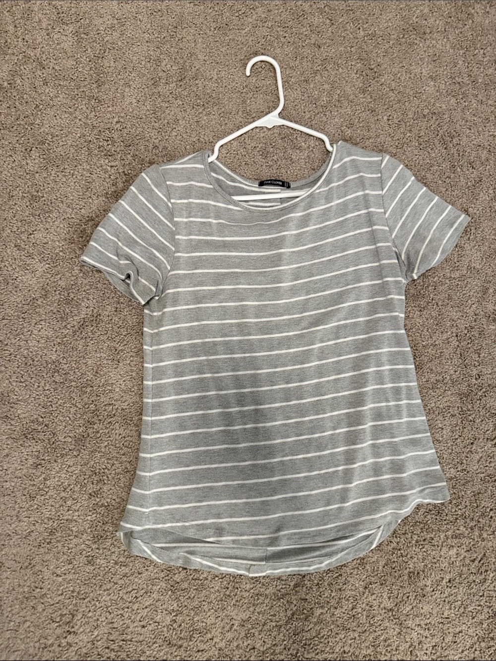Pink Clover Gray and White Striped Short-Sleeve Tee